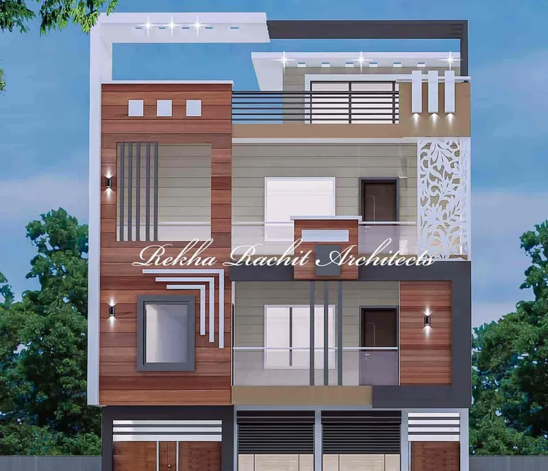 Residence Above Ground-Floor Shops: design render by Rekha Rachit Architects