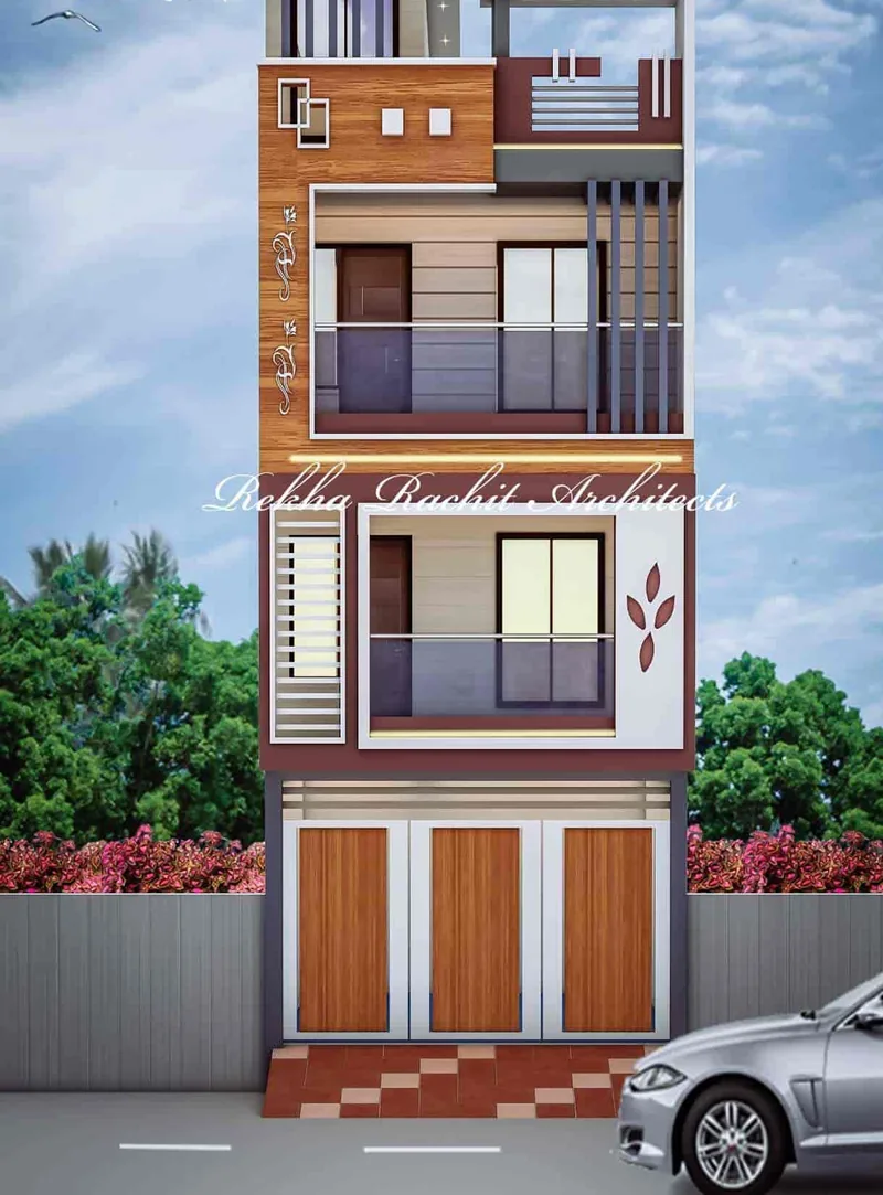 Slim Four-Storey Residence: design render by Rekha Rachit Architects