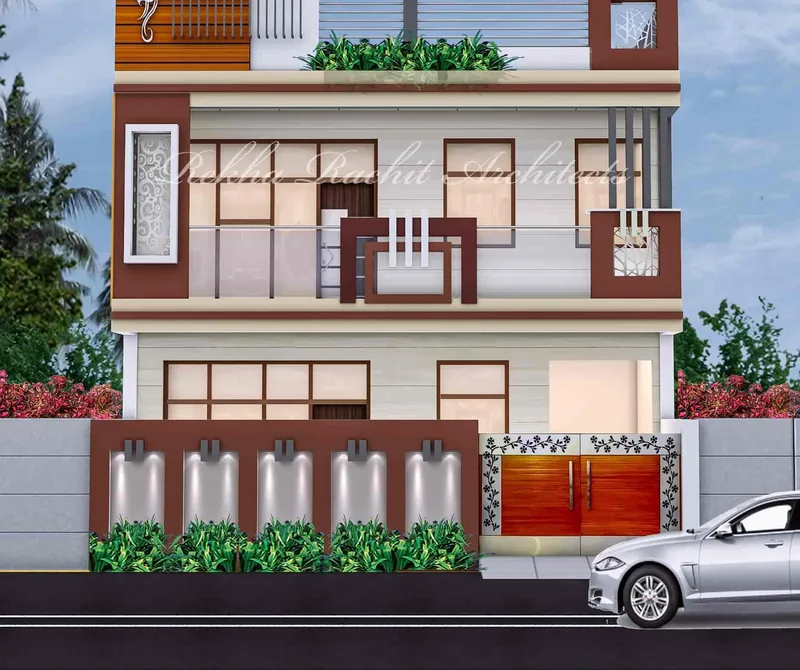 Residence with Lit Boundary Wall: design render by Rekha Rachit Architects