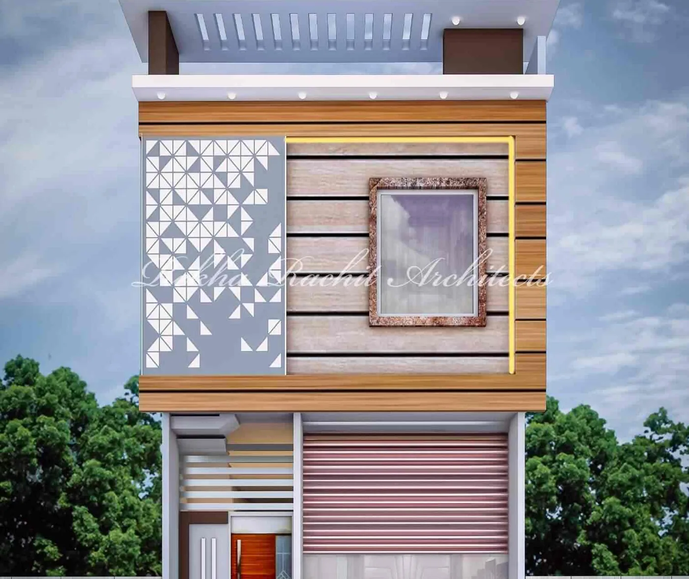 House with Geometric Jali Panel and Shopfront: design render by Rekha Rachit Architects