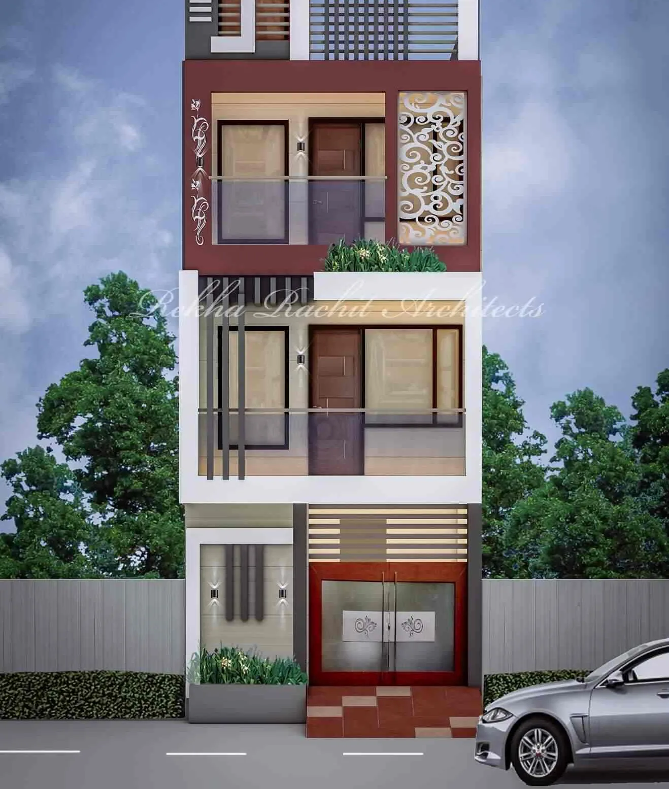 Four-Storey Residence with Jali Panels: design render by Rekha Rachit Architects