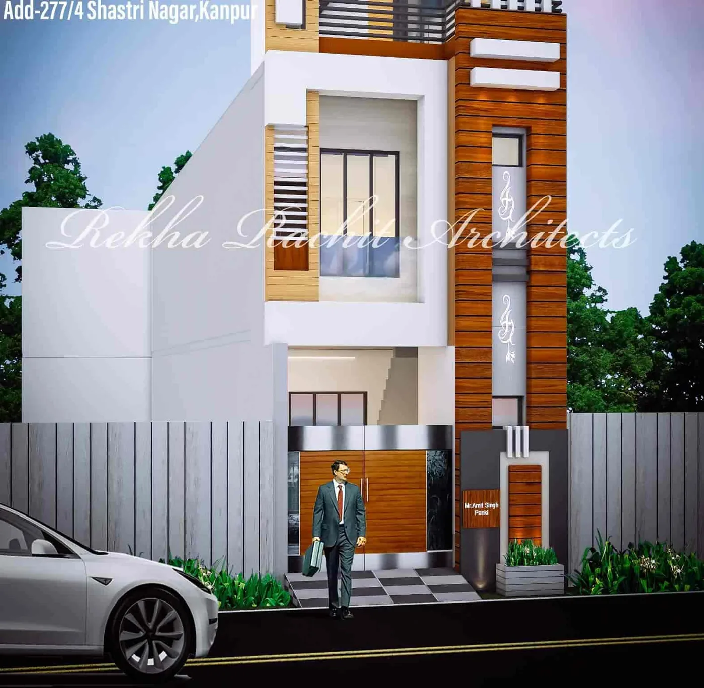 Residence with Orange Vertical Band: design render by Rekha Rachit Architects