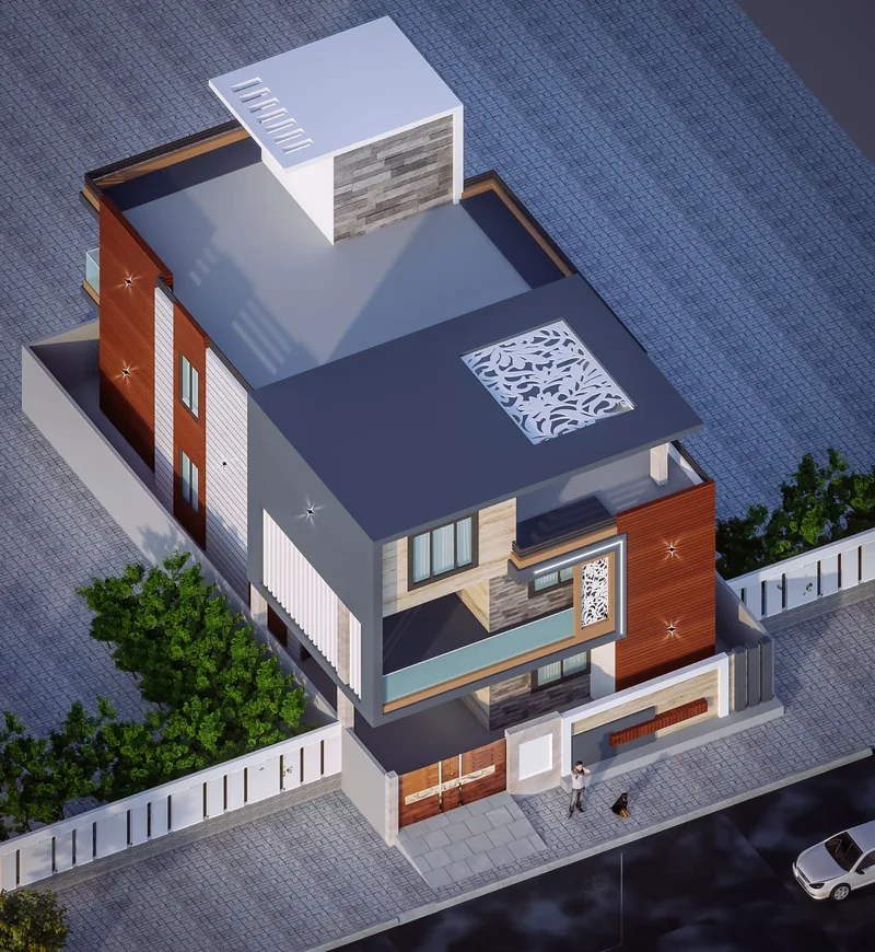 Aerial View of a Residence: design render by Rekha Rachit Architects