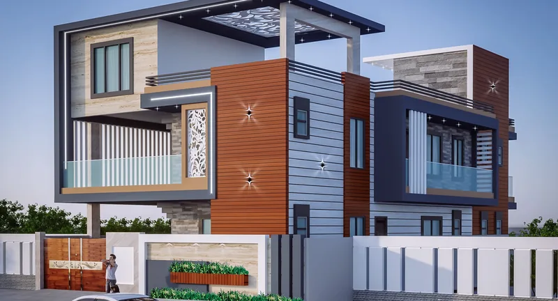 Residence with Cantilevered Terrace: design render by Rekha Rachit Architects