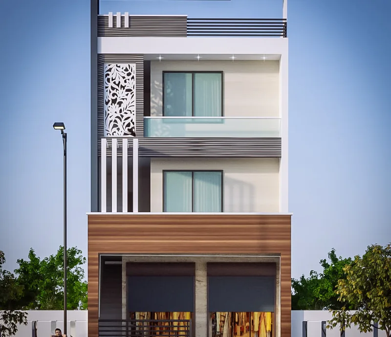 Slim Residence Above Shopfronts: design render by Rekha Rachit Architects