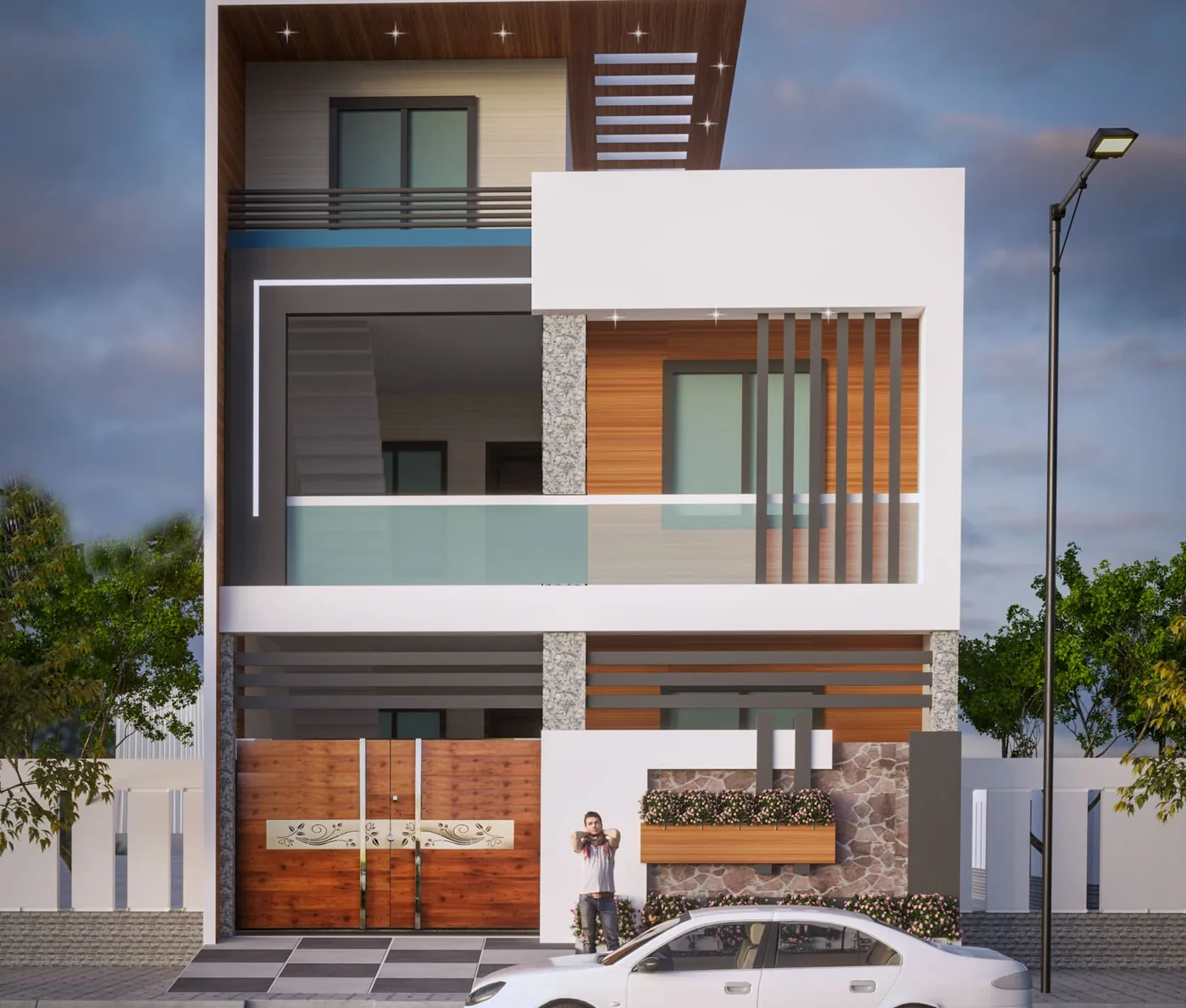 Residence with Cantilevered Balcony: design render by Rekha Rachit Architects